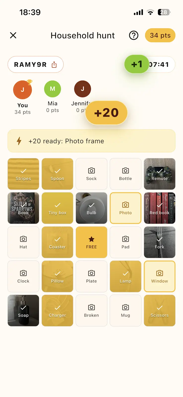 Tilesy live bingo board with photo tiles