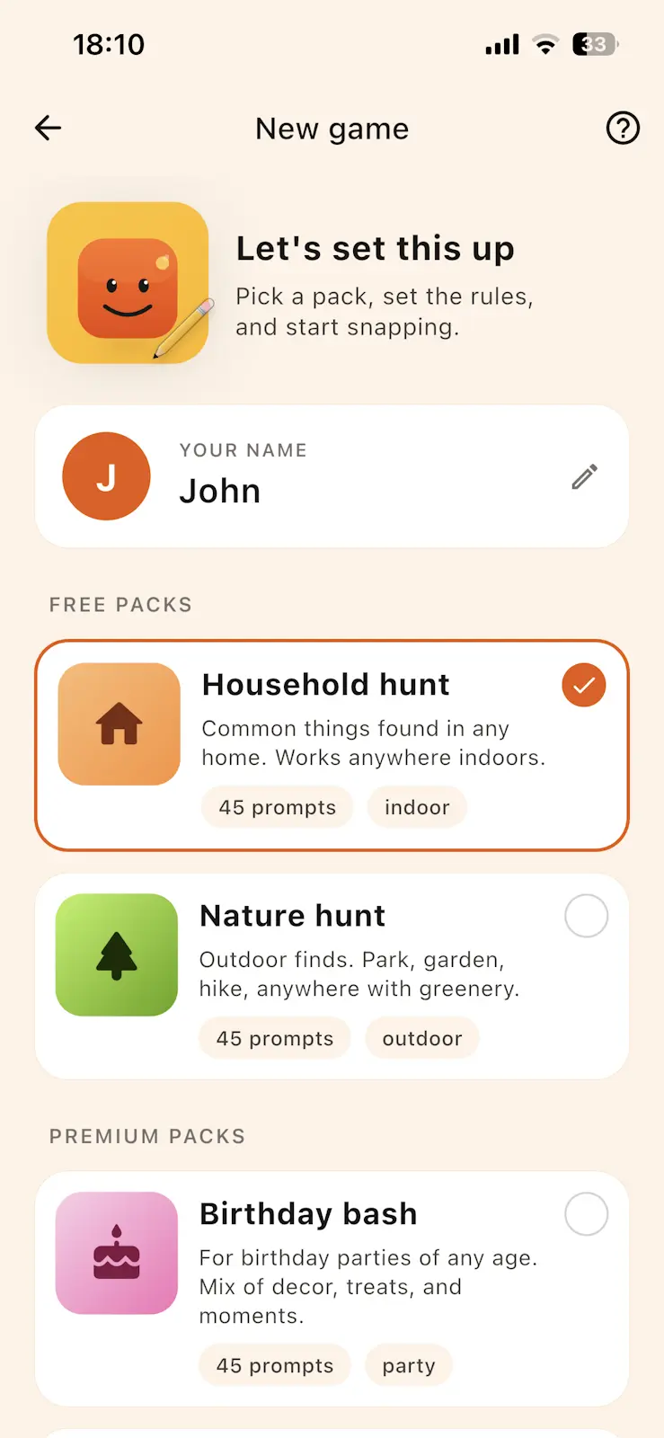 Tilesy game setup with free and premium challenge packs