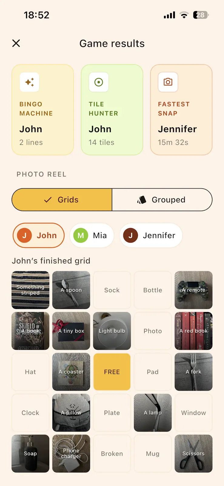 Tilesy game results with photos